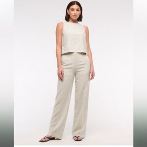 Abercrombie & Fit Curve Love Tailored Linen Blend Ultra High Wide Leg Pants